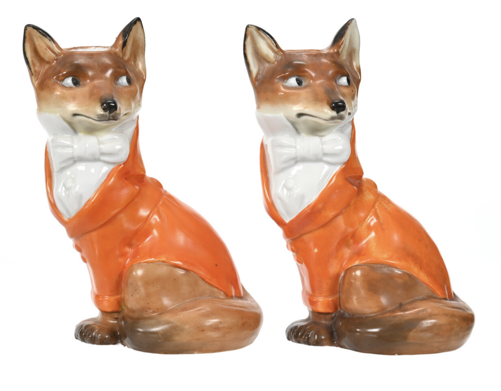 Unmarked Royal Bayreuth fox candlestick holders, est. $1,000-$3,000