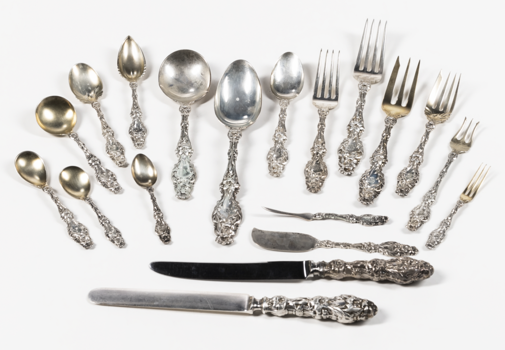 Whiting sterling silver service in the Lily pattern, $11,875