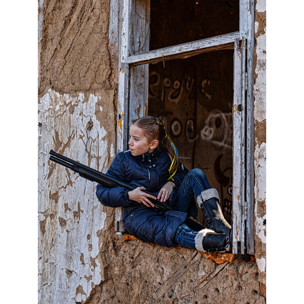 ‘Girl with Candy,’ a composed photo that became a social media sensation, will be offered in a limited edition of five on April 24. Half of the proceeds will benefit Come Back Alive, an organization that assists the Ukrainian military. Image courtesy of Clars Auction Gallery