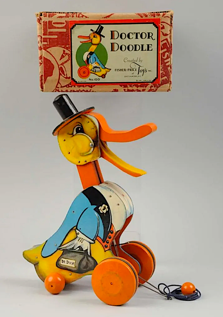 Fisher-Price’s first toy was the Dr. Doodle pull toy. This example attained $1,400 plus the buyer’s premium in December 2015. Image courtesy of Dan Morphy Auctions and LiveAuctioneers.