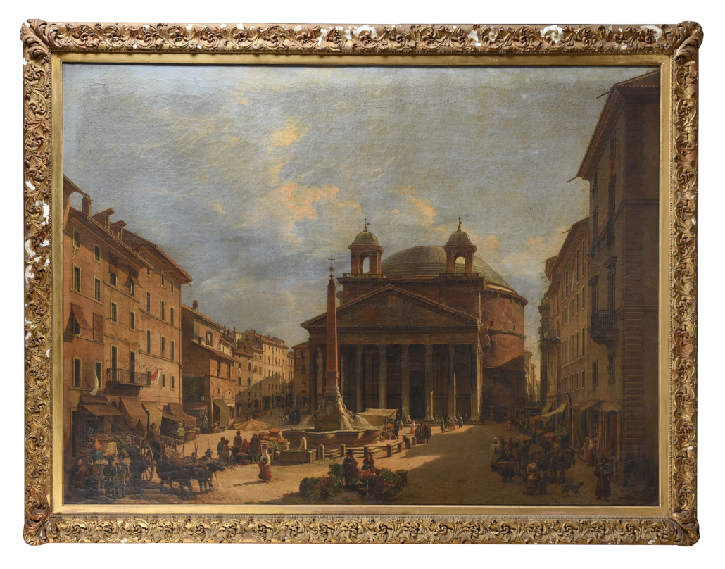 Jean Victor Louis Faure, ‘Market Day, The Pantheon, Rome,’ (shown framed), est. £30,000-£50,000