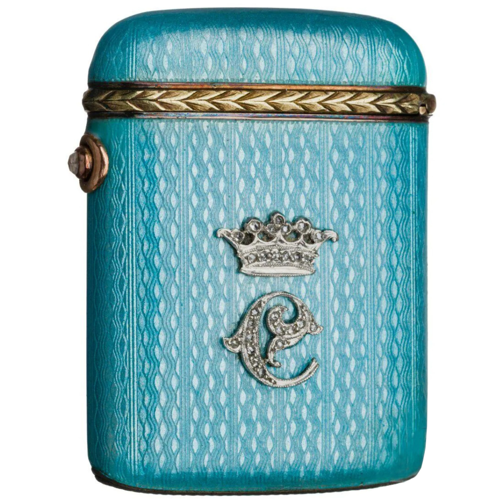 Faberge silver, turquoise enamel and diamond match case, est. €4,000-€8,000