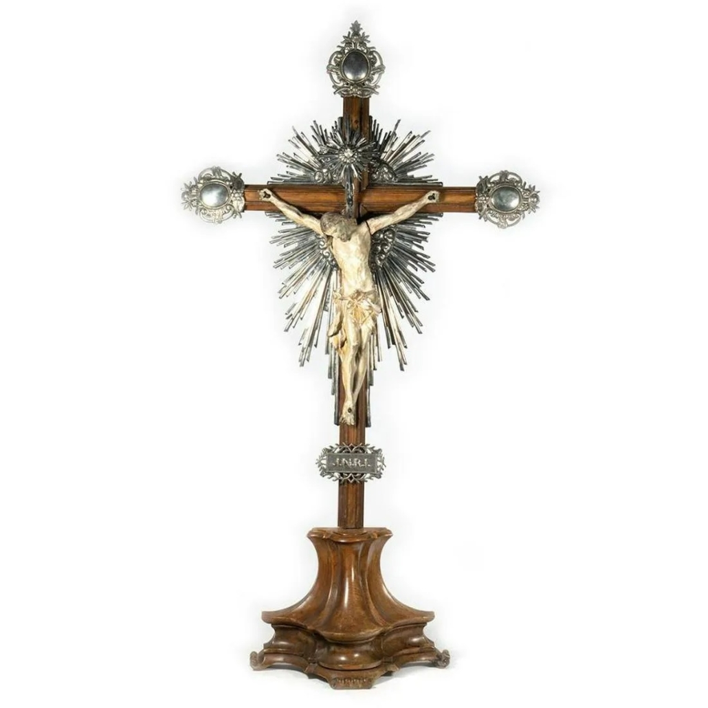 Circa-18th-century large silver-mounted altarpiece crucifix, est. $1,000-$2,000