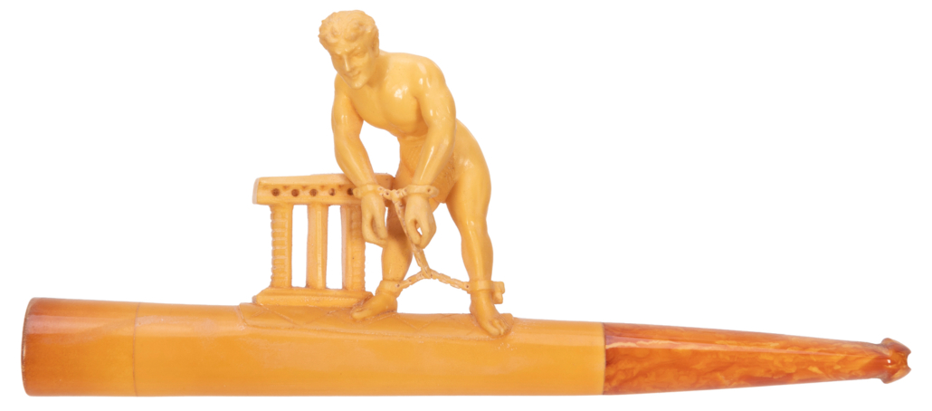 Carved meerschaum cigar holder picturing a Houdini-like figure, given by Harry Houdini to his brother, William, est. $10,000-$20,000