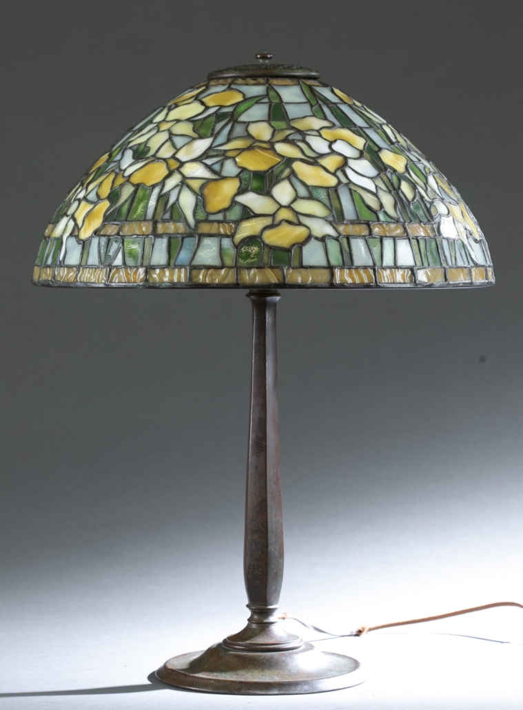 Tiffany Studios Daffodil desk lamp, est. $12,000-$16,000. Image courtesy of Quinn’s Auction Galleries