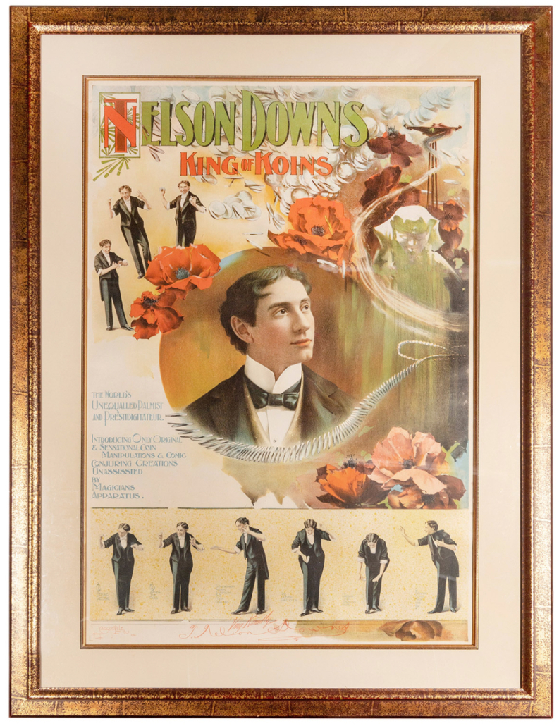 Circa-1905 poster for T. Nelson Downs, King of Koins, est. $10,000-$15,000