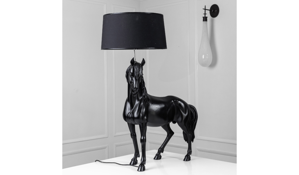 Large black stallion table lamp, est. $50-$100