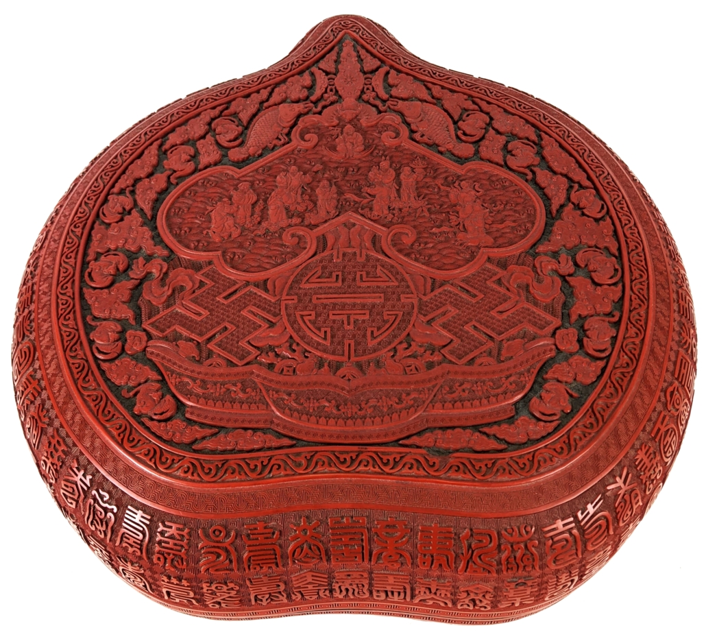 Chinese cinnabar-lacquered Qianlong period bridal box, $125,000