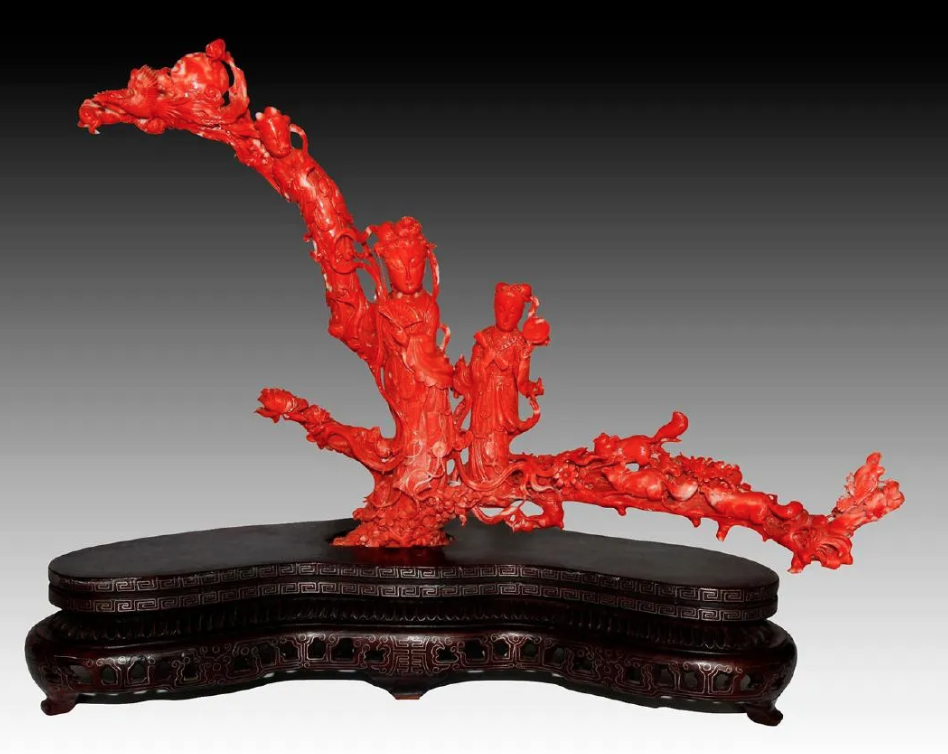This Chinese carved red coral sculpture depicting three immortals realized $40,000 plus the buyer’s premium in March 2019. Image courtesy of Lion and Unicorn and LiveAuctioneers.