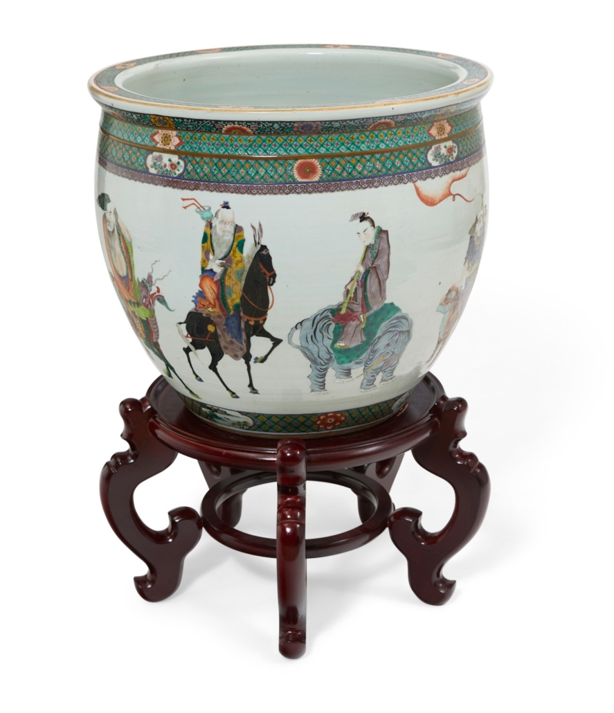 Chinese Export porcelain jardiniere on stand, $11,250