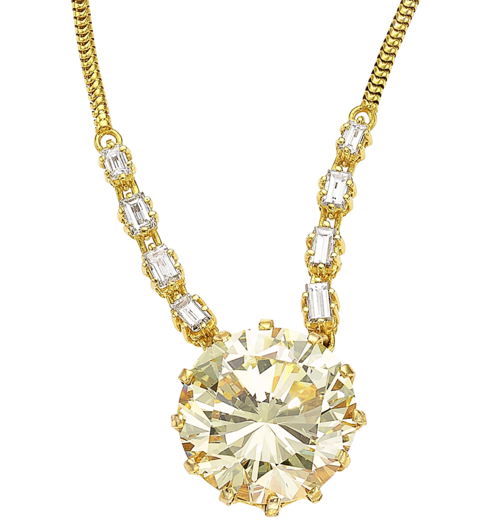 Gold necklace with 21.93-carat diamond, $300,000. Image courtesy of Heritage Auctions
