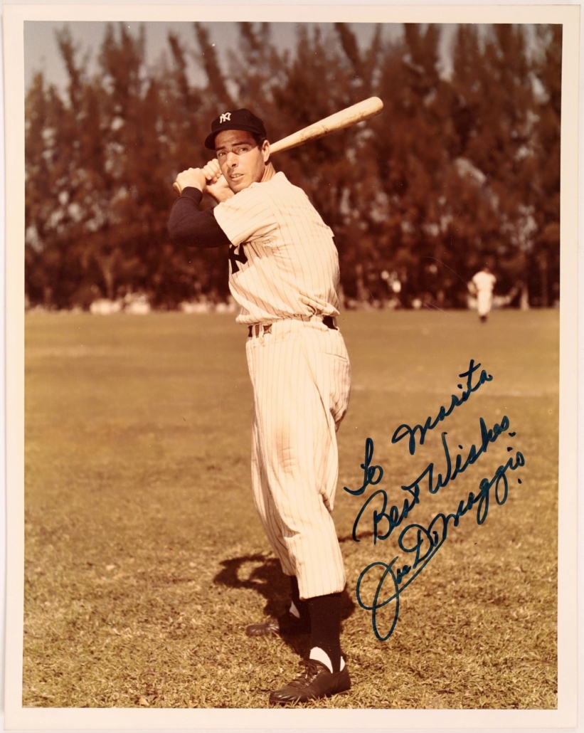 1940s-era inscribed color photograph of Joe DiMaggio, est. $200-$350