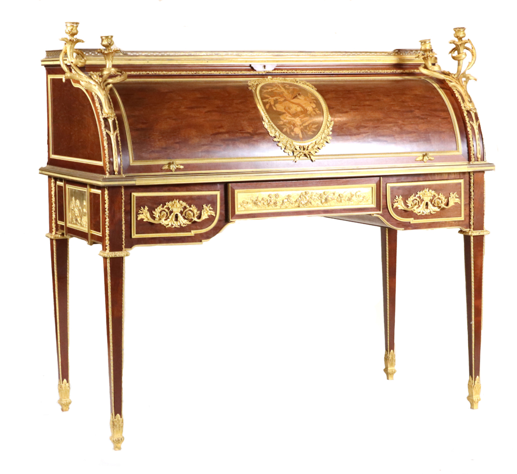  Louis XVI-style parquetry inlaid cylinder desk by Francois Linke, est. $10,000-$20,000