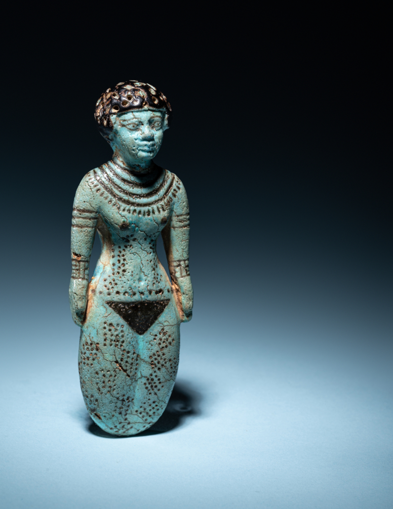 Egyptian blue faience figure of a woman, est. $70,000-$90,000
