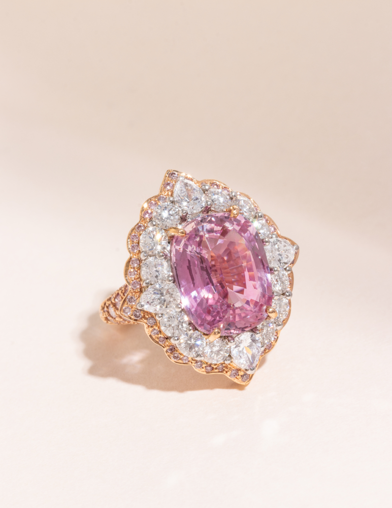 Padparadscha sapphire, pink diamond and diamond ring, est. $35,000-$55,000