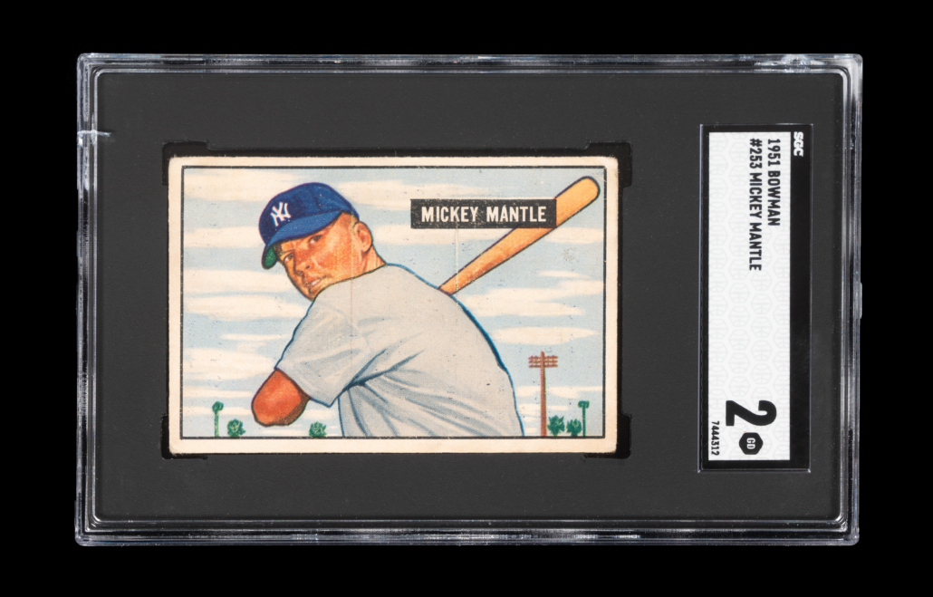 1951 Bowman Mickey Mantle rookie card No. 253, est. $10,000-$12,000