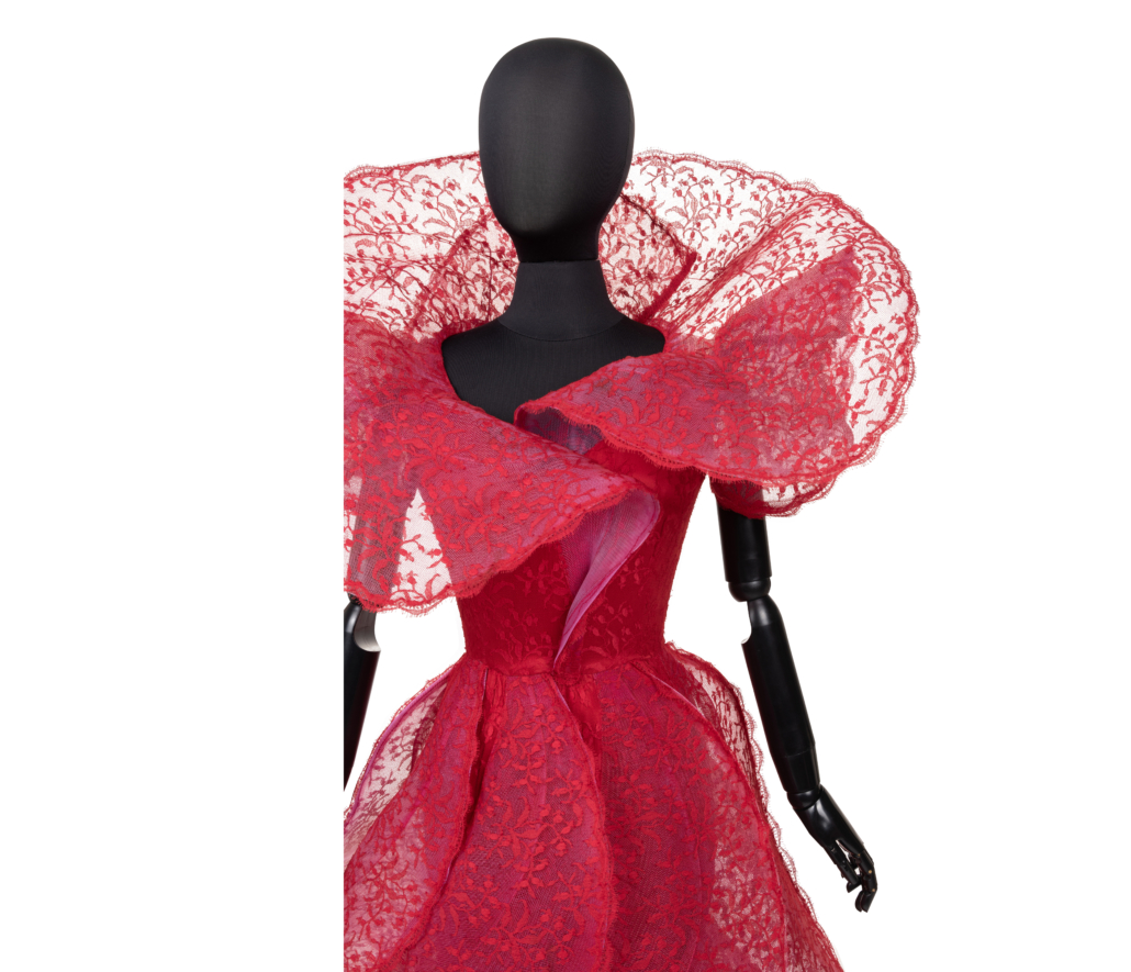 Pierre Cardin 1987 tiered flounce lace dress, est. $700-$900