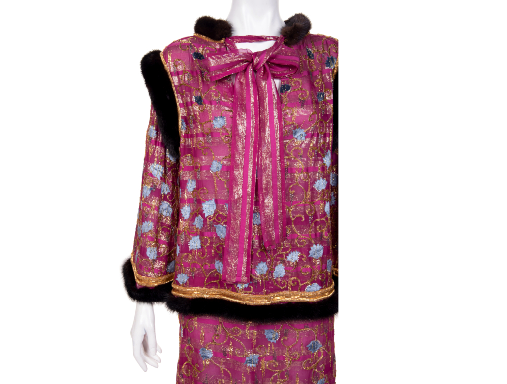Givenchy circa-1977 embroidered skirt ensemble with fur trim, est. $2,000-$4,000