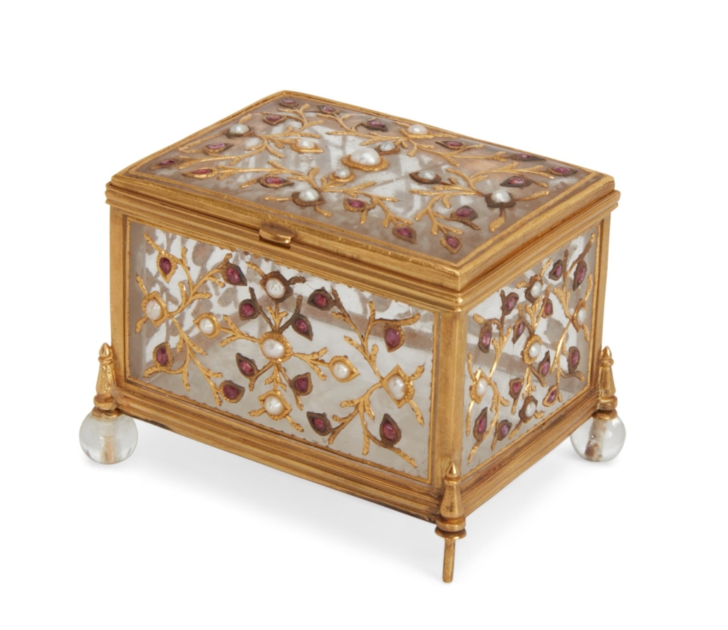 19th-century Mughal-style gold overlay glass box, $6,250