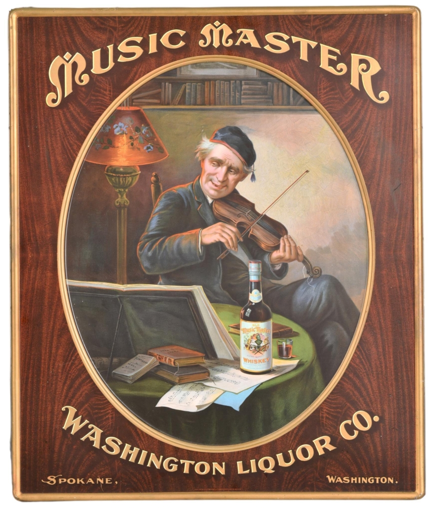 Music Master Washington Liquor Company tin sign, est. $50-$50,000