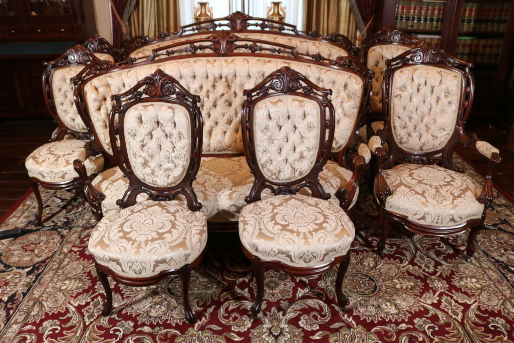 Eight-piece rosewood parlor suite by George Henkel, est. $4,000-$7,000