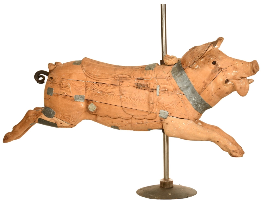 Early wood pig carousel animal, est. $50-$50,000