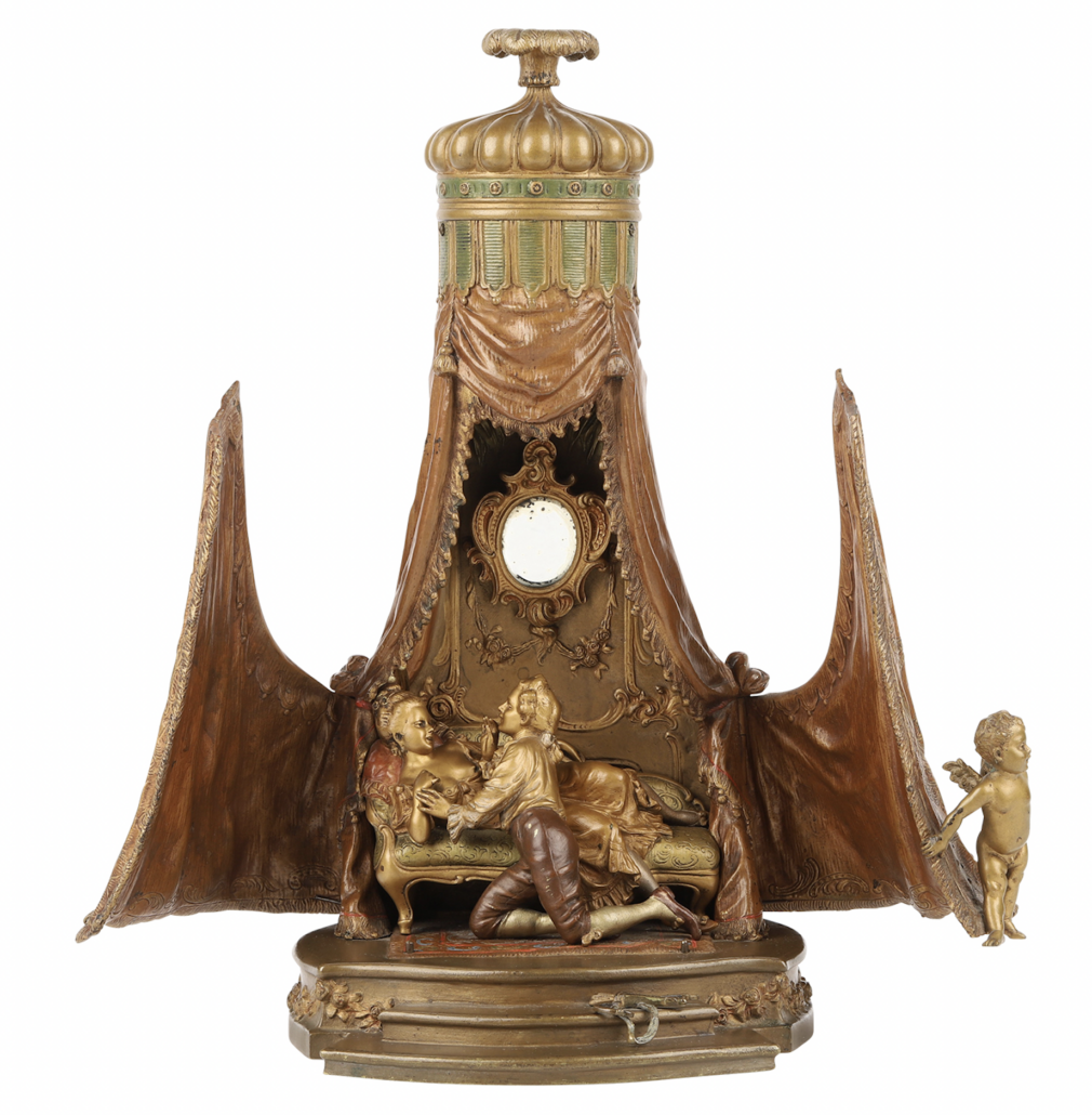 Franz X. Bergman Vienna bronze table lamp with an amorous couple in 18th-century costume, est. CA$9,000-$12,000