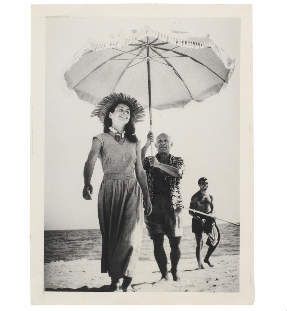 Robert Capa, ‘Pablo Picasso and Francoise Gilot, Golfe-Juan,’ est. £3,000-£5,000. Image courtesy of Bonhams