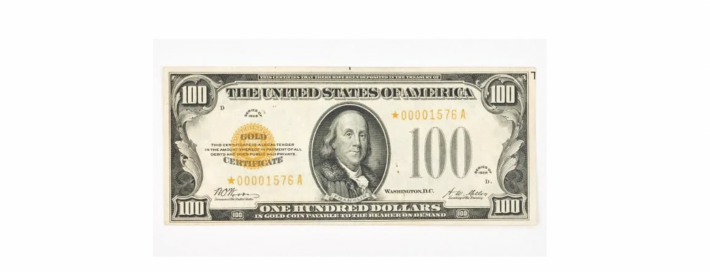  United States 1928 $100 STAR gold certificate, $13,310