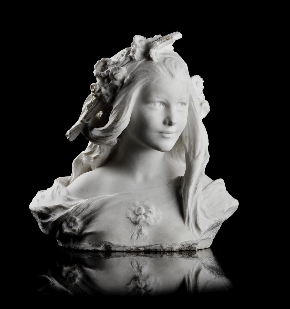 Agathon Leonard Art Nouveau white marble bust of a girl, £35,000