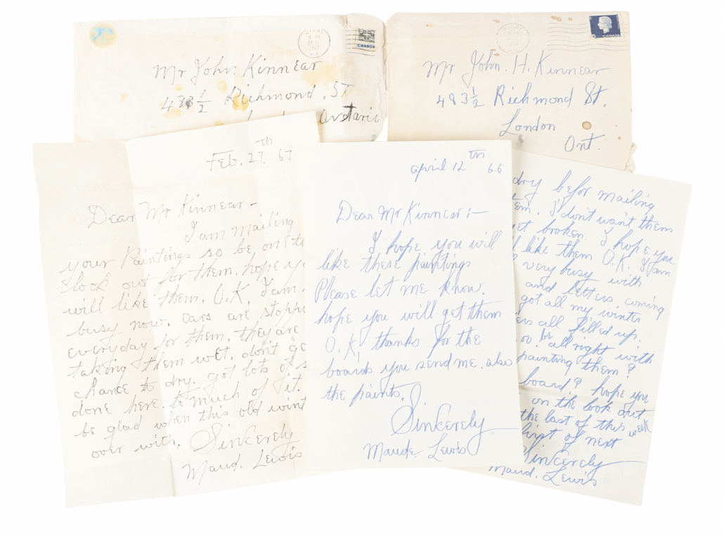 Group of letters from folk artist Maud Lewis to John H. Kinnear, CA$82,600