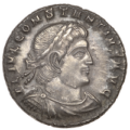 A Roman silver Miliarensis coin featuring an image of Constantius II, who ruled from 337 to 361, sold for £4,960. Image courtesy of Noonans