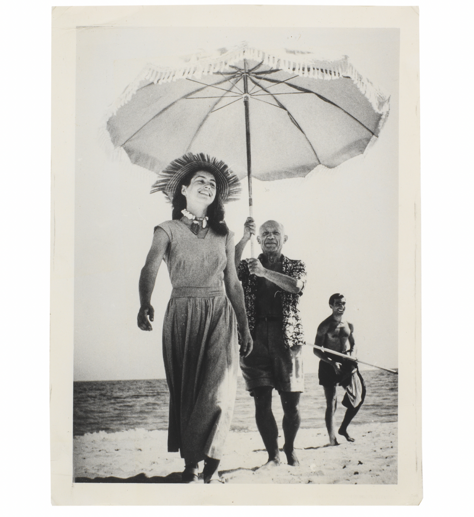 Robert Capa, ‘Pablo Picasso and Francoise Gilot, Golfe-Juan,’ £12,112. Image courtesy of Bonhams
