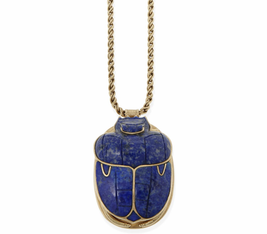 Lapis lazuli scarab pendant necklace, $5,938