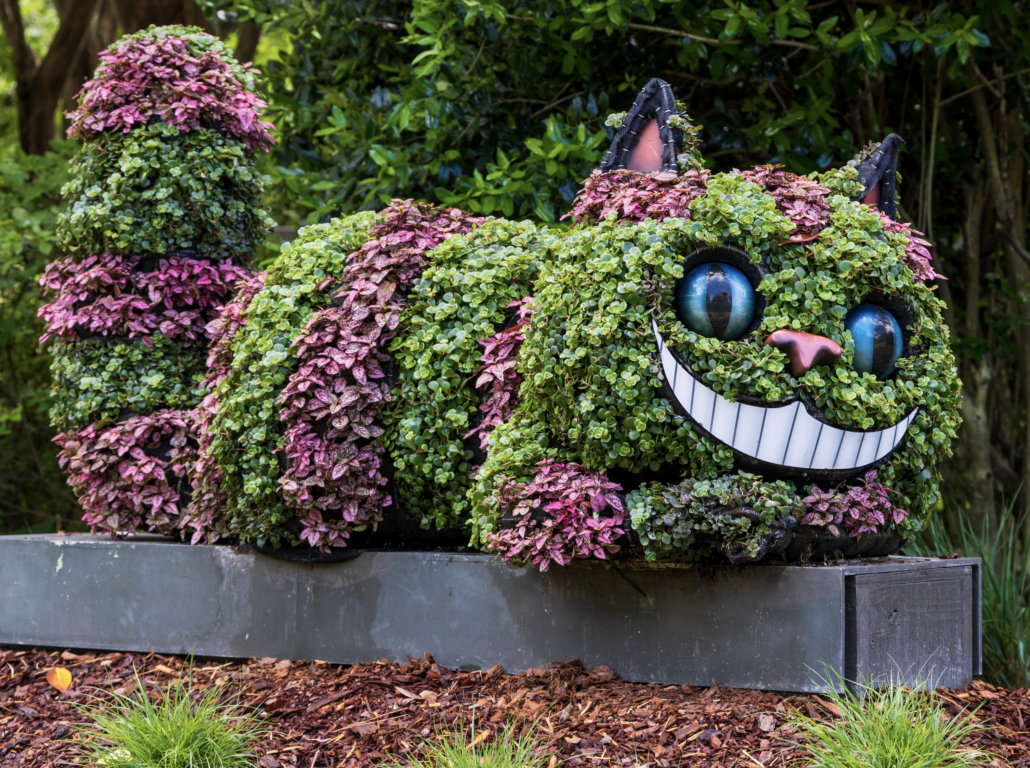 The Cheshire Cat greets visitors outside the Memphis Botanic Garden's Sensory Garden. The larger-than-life cat is 5ft, 8in long and weighs approximately 2,500 pounds. Photo credit: Mike Kerr