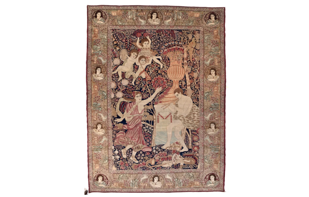 Persian Lavar Kerman rug styled after a tapestry by Francois Boucher, est. $75,000-$85,000
