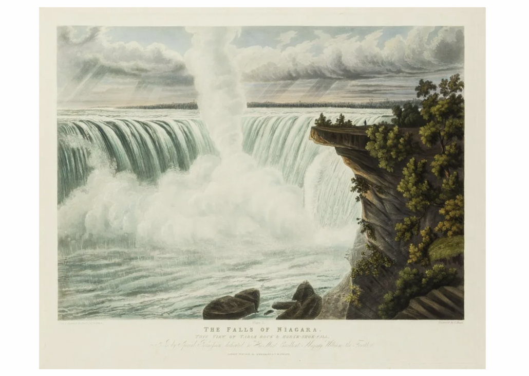 One from a double series of 12 aquatint views of Quebec and the Canadian side of Niagara Falls, by British military artist Major General James Pattison, £162,500