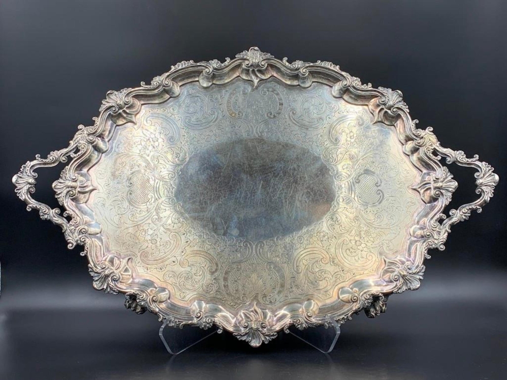 English sterling silver serving tray, $4,612