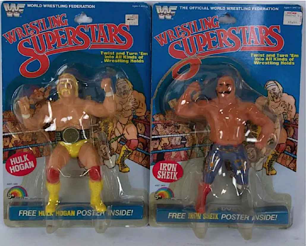 A pair of WWF action figures of wrestlers Hulk Hogan and Iron Sheik brought $190 plus the buyer’s premium in May 2019. Image courtesy of Ivy Auctions, Inc. and LiveAuctioneers.