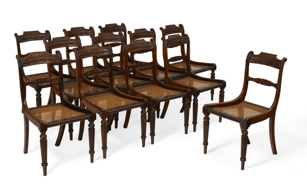 Set of 12 William IV mahogany dining chairs, est. $4,000-$6,000