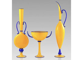Dante Marioni’s Yellow and Blue Trio from 1996 brought $8,500 plus the buyer’s premium in September 2019. Image courtesy of Rago Arts and Auction Center and LiveAuctioneers.