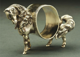 An 1885 Reed & Barton curly hair horse napkin ring sold for $3,750 plus the buyer’s premium in July 2020. Image courtesy of Dan Morphy Auctions and LiveAuctioneers.