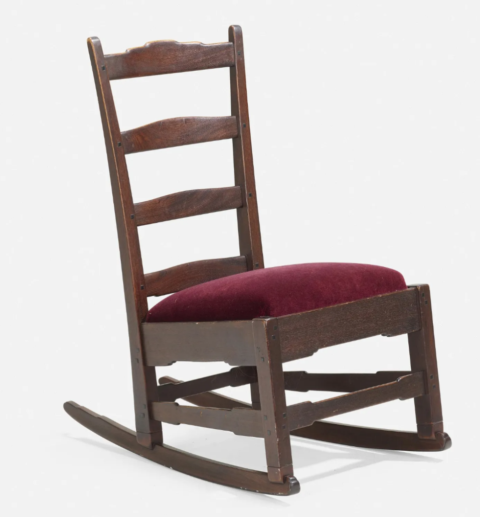 A Greene and Greene rocking chair brought $19,000 plus the buyer’s premium in September 2020. Image courtesy of Rago Arts and Auction Center and LiveAuctioneers.