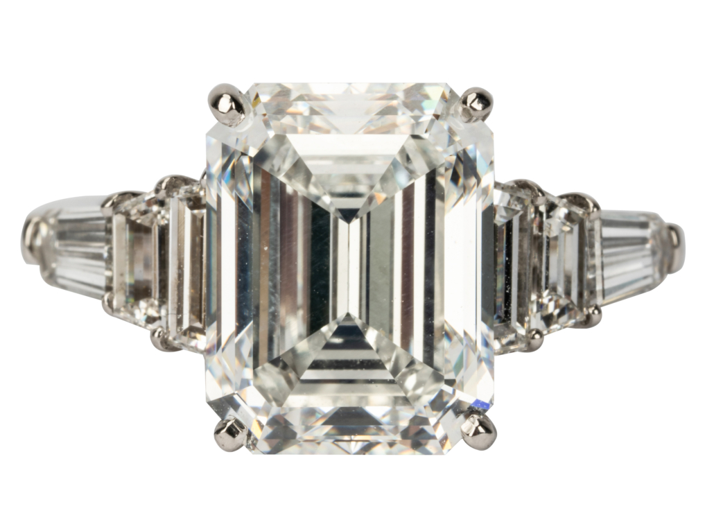 Platinum ring with 6.56-carat emerald-cut diamond, est. $130,000-$150,000