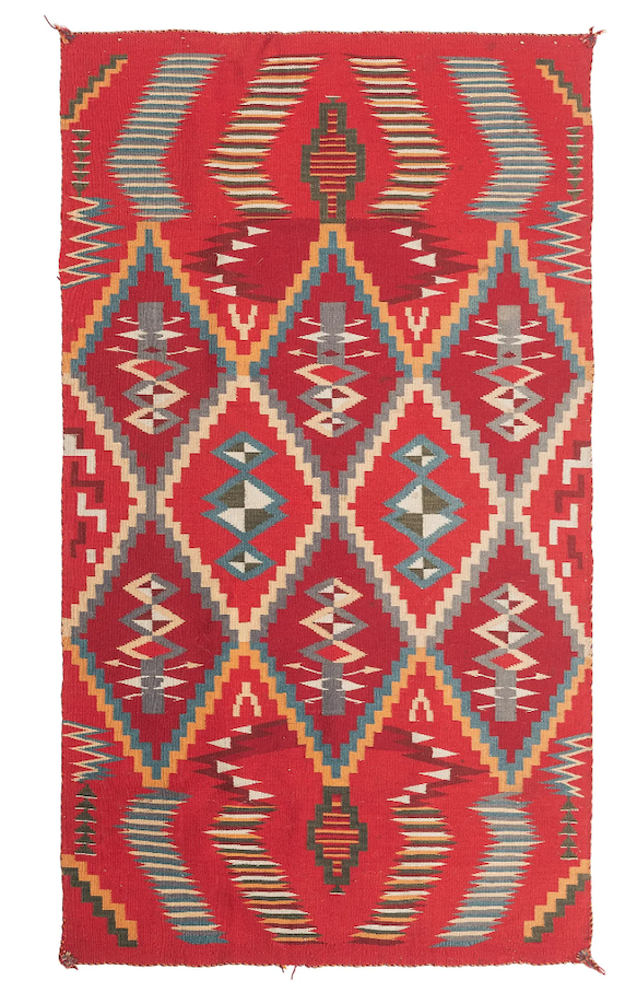 A Germantown serape-style weaving dating to the late 19th century realized $6,500 plus the buyer’s premium in April 2022. Image courtesy of Hindman and LiveAuctioneers.