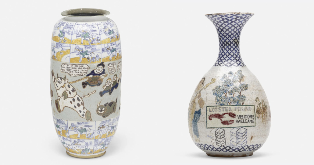 Michael and Magdalena Frimkess, ‘Katzenjammer Kids’ (left) and ‘Lobster Pot,’ (right) both of which sold for $43,750