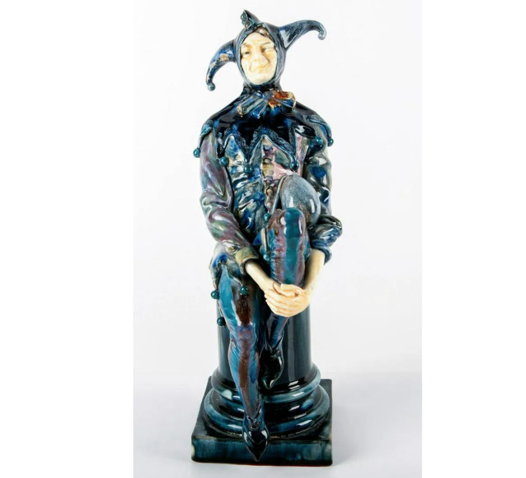 A Royal Doulton jester figure by Charles Noke, dating to the 1920s, sold for $30,000 plus the buyer’s premium in December 2021. Image courtesy of Lion and Unicorn and LiveAuctioneers.