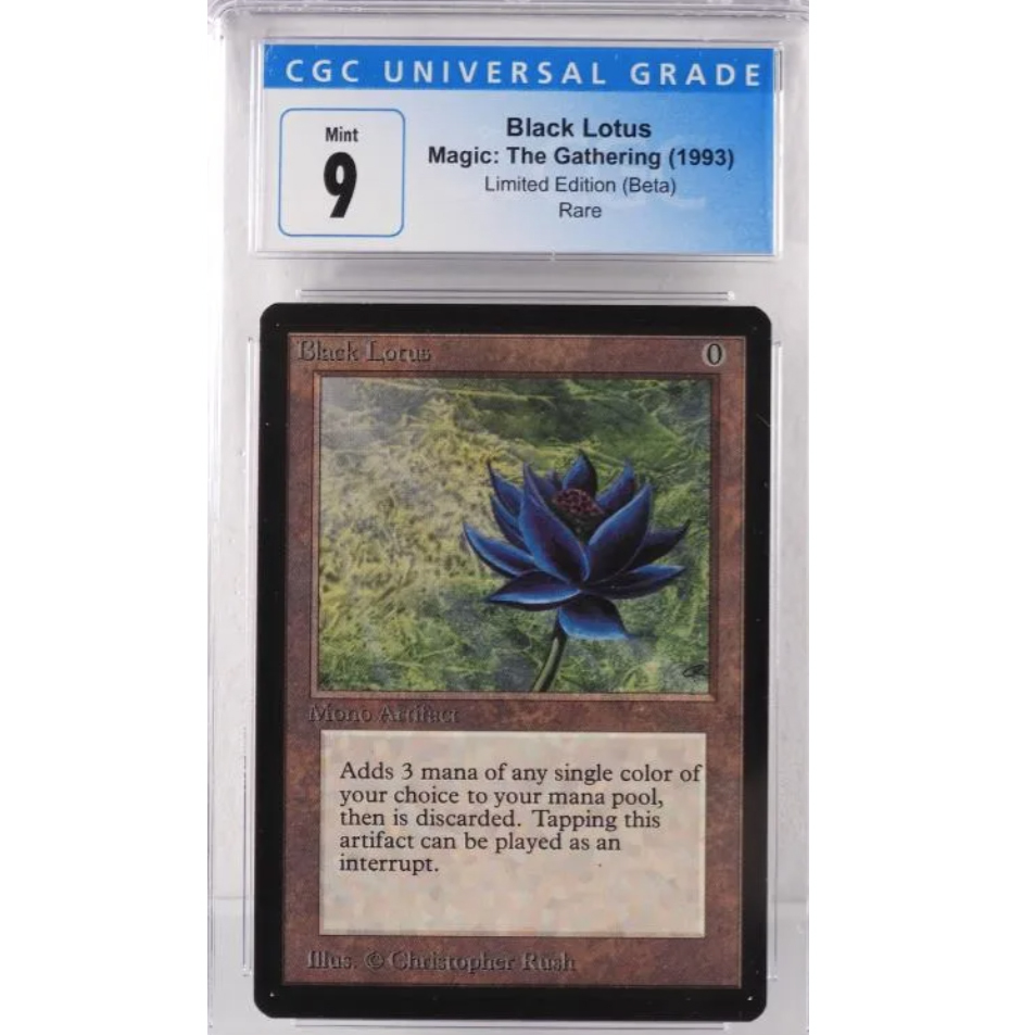 A 1993 Magic: The Gathering Beta Black Lotus card with a grade of 9 took $36,000 plus the buyer’s premium in February 2022. Image courtesy of Bruneau & Co. Auctioneers and LiveAuctioneers.