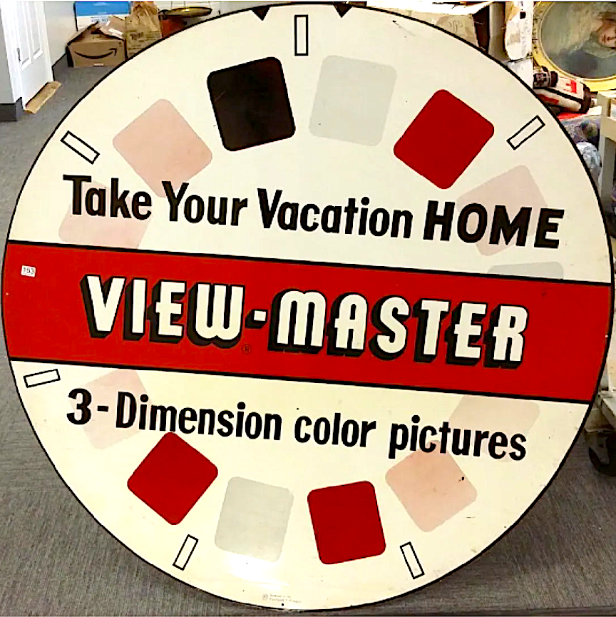 A 1950s View-Master reel metal store sign from Portland, Oregon, the birthplace of the stereoscopic toy, achieved $575 plus the buyer’s premium in May 2018. Image courtesy of Luther Auctions and LiveAuctioneers.