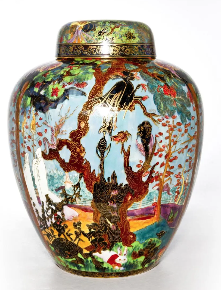 A Wedgwood Fairyland Lustre vase and lid designed by renowned artist Daisy Makeig-Jones attained $42,000 plus the buyer’s premium in June 2018. Image courtesy of Lion and Unicorn and LiveAuctioneers.